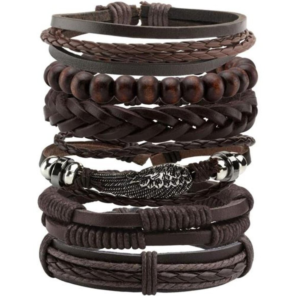 Braided Leather Bracelet Set Punk Cuff Wrap Bracelets Adjustable Men Women